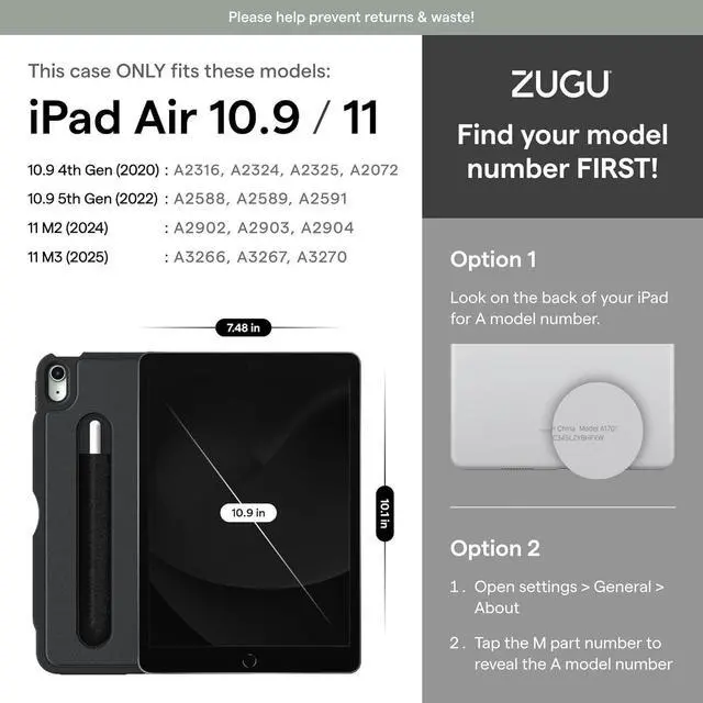 Alt view image 2 of 7 - for iPad Air 11 (M3 2025 / M2 2024) iPad Air 4 & 5 10.9 Inch (2020/2022) - Protective Ultra Thin Magnetic Stand Sleep/Wake Cover with  Pencil Charging & Storage - Black