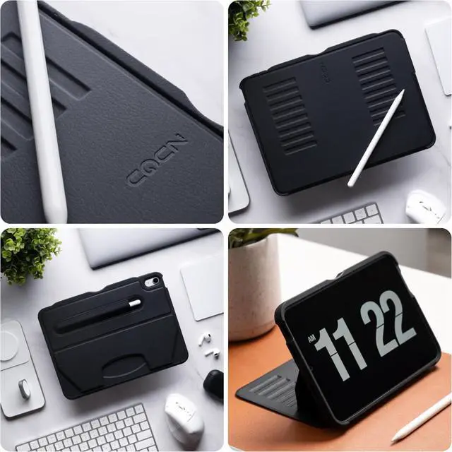 Alt view image 3 of 7 - for iPad Air 11 (M3 2025 / M2 2024) iPad Air 4 & 5 10.9 Inch (2020/2022) - Protective Ultra Thin Magnetic Stand Sleep/Wake Cover with  Pencil Charging & Storage - Black