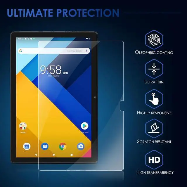Alt view image 3 of 7 - 2-PACK 10 inch Tablet Screen Protector [9.17 * 5.98 / 233mm * 152mm] Ultra-Clear Anti-Scratch Tempered Glass 10.1 inch Tab Compare size of Tempered Glass Film with Size of your Tablet