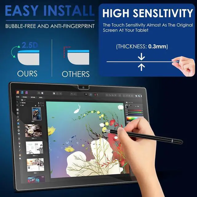 Alt view image 5 of 7 - 2-PACK 10 inch Tablet Screen Protector [9.17 * 5.98 / 233mm * 152mm] Ultra-Clear Anti-Scratch Tempered Glass 10.1 inch Tab Compare size of Tempered Glass Film with Size of your Tablet