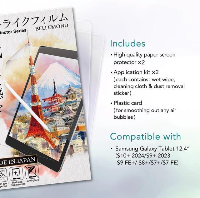Alt view image 3 of 7 - | The Original Made in Japan Paper Screen Protector for  Galaxy Tab S10+ 2024 / S9+ / S9 FE+ / S8+ / S7 FE / S7+ (12.4) | Matte Surface PET Film For Writing Drawing & Note-Taking | 2 Set