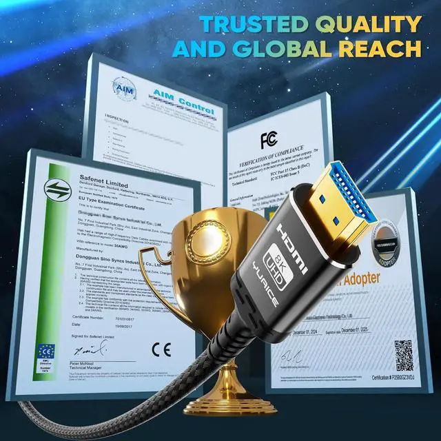 Alt view image 6 of 7 - 10K 8K Long HDMI 2.1 Cable - 16FT Ultra HD Cable High-Speed Lead 48Gbps - Professional Heavy Duty Braided Cord - Multiple Size Options (1.5FT-25FT) - 4K@120Hz, 8K@60Hz, HDR, DTS:X, HDCP 2.2/2.