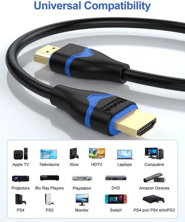 Alt view image 5 of 7 - 4K HDMI Cable 6.6FT 2-Pack HDMI to HDMI Cable High Speed HDMI Cord 2.0 Ultra HD 4K@60Hz 2K@144Hz HDR 3D Dolby HDCP 2.2 ARC for PS5 PS4 HDTV Monitor Xbox Blu-ray Laptop