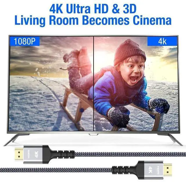 Alt view image 4 of 7 - High-Speed 25 FT HDMI Cable 18Gbps 2.0 Braided HDMI Cord 4K HDR HDR10 HDCP 2.2 ARC Compatible with  TV/HDTV/PS5/Blu-ray