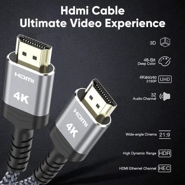 Alt view image 5 of 7 - High-Speed 25 FT HDMI Cable 18Gbps 2.0 Braided HDMI Cord 4K HDR HDR10 HDCP 2.2 ARC Compatible with  TV/HDTV/PS5/Blu-ray
