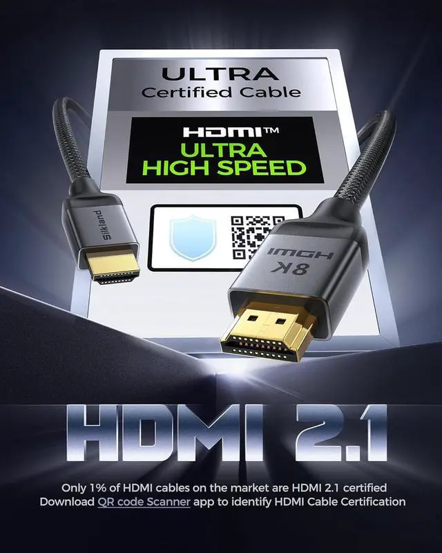 Alt view image 2 of 7 - Certified HDMI 2.1 Cable [4K@240Hz 144Hz 120Hz 8K@60Hz] 1440P Ultra High Speed HDMI Cable 48Gbps (Upgrade Braided) HDR10+ eARC HDCP 2.3 Compatible for Xbox/PS5/PS4/ TV-6.6ft