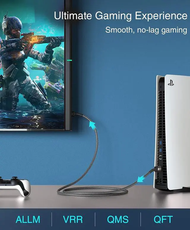 Alt view image 2 of 7 - 4K HDMI Cable (25FT 4K 60Hz HDR High Speed 18 Gbps eARC Nylon Braided Cord) - Compatible with PS5 PS4 Xbox  Apple TV HDTV Blu-ray PC