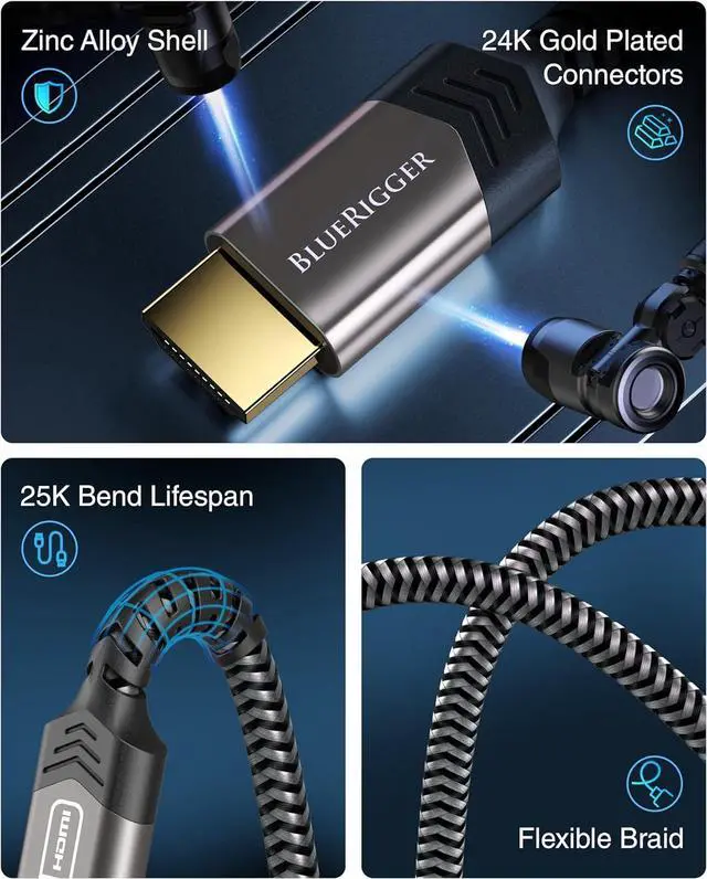 Alt view image 3 of 7 - 4K HDMI Cable (25FT 4K 60Hz HDR High Speed 18 Gbps eARC Nylon Braided Cord) - Compatible with PS5 PS4 Xbox  Apple TV HDTV Blu-ray PC