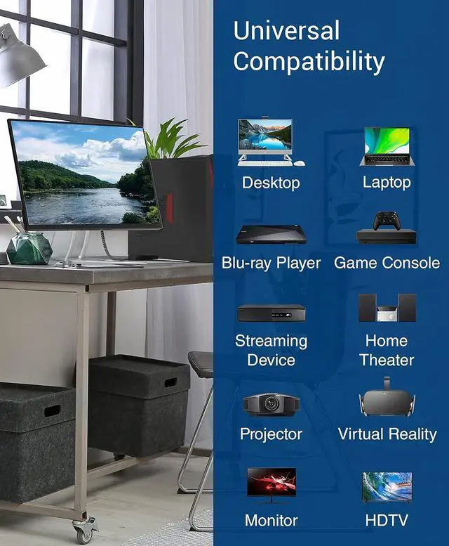 Alt view image 5 of 7 - 4K HDMI Cable (25FT 4K 60Hz HDR High Speed 18 Gbps eARC Nylon Braided Cord) - Compatible with PS5 PS4 Xbox  Apple TV HDTV Blu-ray PC