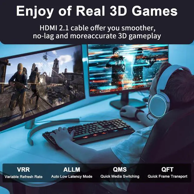 Alt view image 4 of 7 - HDMI Cable 3ft 48Gbps 8K@60Hz 4K@120Hz HDCP 2.2 & 2.3 DTS:X HDR 10 Compatible with  TV/eARC/3D/PS5/HDTV/Laptop/Blu-ray High Speed HDMI Cable(Red)