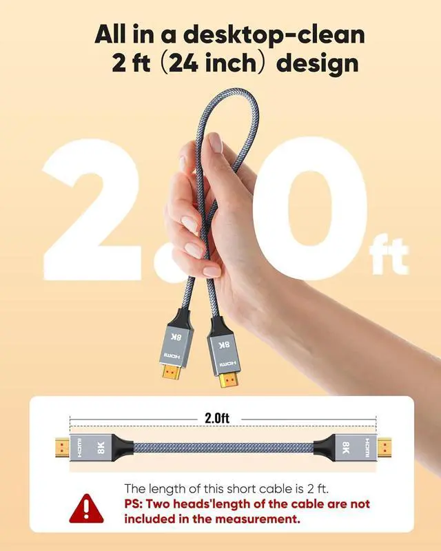 Alt view image 5 of 6 - 2ft 8K 4K@120Hz HDMI Cable 2.1 48Gbps High Speed Cord for PS5/4 TV Gaming Console Monitor 8K@60Hz 2K@240Hz 144Hz Support HDR eARC DTS:X HDCP 2.2 & 2.3 Braided Grey