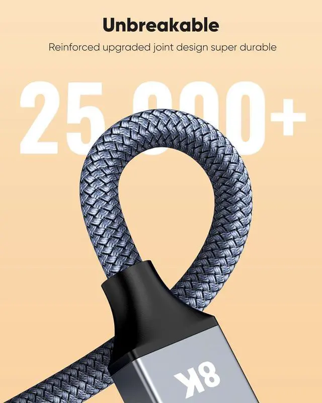 Alt view image 6 of 6 - 2ft 8K 4K@120Hz HDMI Cable 2.1 48Gbps High Speed Cord for PS5/4 TV Gaming Console Monitor 8K@60Hz 2K@240Hz 144Hz Support HDR eARC DTS:X HDCP 2.2 & 2.3 Braided Grey