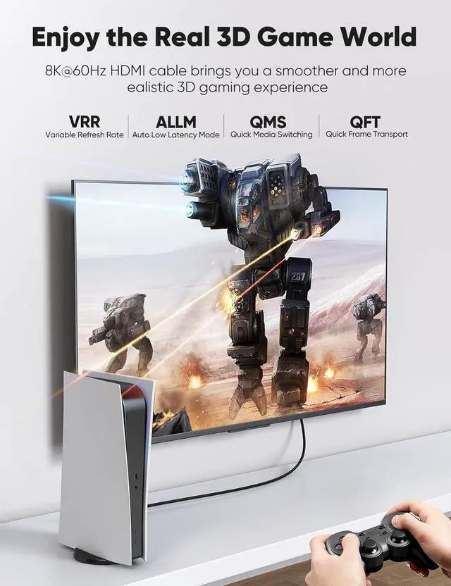 Alt view image 7 of 7 - 8K HDMI Cable 2.1 Long 15FT 2-Pack Ultra 48Gbps High Speed 8K@60Hz 4K@120Hz 144Hz Braided Black HDMI Cord HDCP 2.2&2.3 eARC HDR10 Dynamic HDR Compatible with TV/PS-5/HDTV