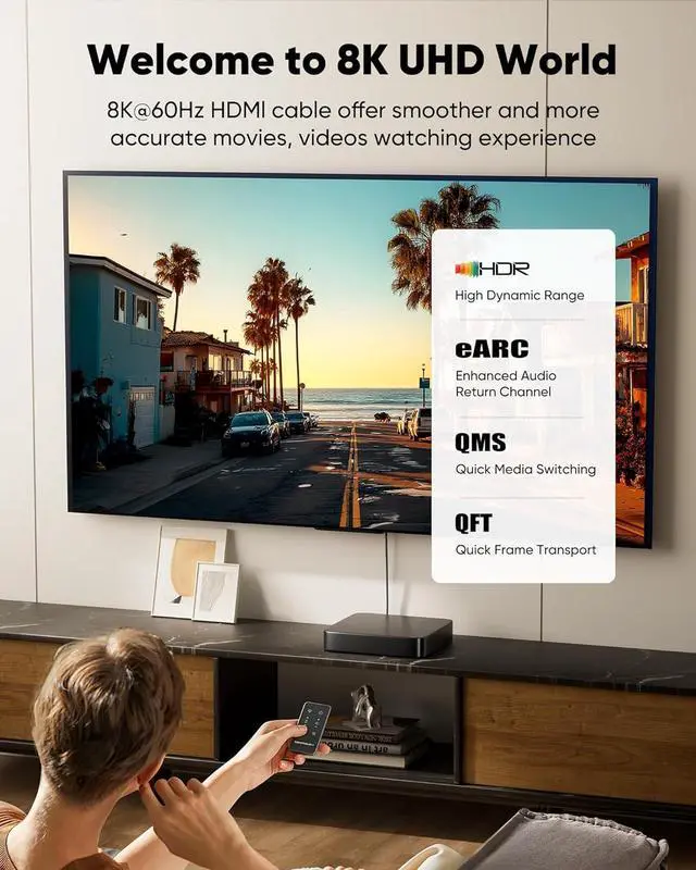 Alt view image 2 of 6 - 2ft 8K 4K@120Hz HDMI Cable 2.1 48Gbps High Speed Cord for PS5/4 TV Gaming Console Monitor 8K@60Hz 2K@240Hz 144Hz Support HDR eARC DTS:X HDCP 2.2 & 2.3 Braided Grey