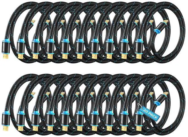 Main image of HDMI Cable 4K Ultra HD 2 Foot (20 Pack) Nylon Braided HDMI 2.0 Cable High Speed 18Gbps 4K60Hz HDR 3D 2160p 1080p HDCP 2.2 ARC HDMI Cables for Monitors HDTV