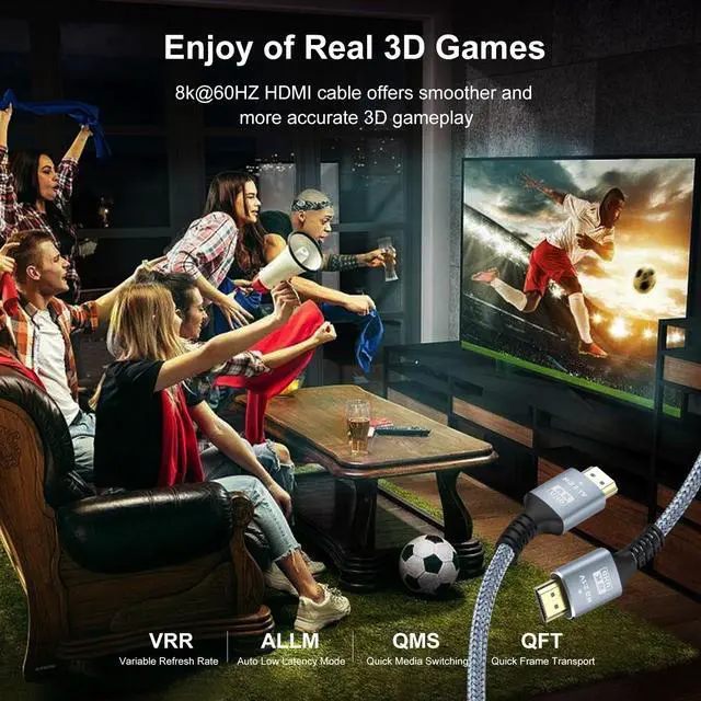 Alt view image 3 of 7 - 8K 10K 4K HDMI Cable 48Gbps 2-Pack 10FT/3M Certified Ultra High Speed HDMI Cable Braided Cord-4K@120Hz 8K@60Hz DTS:X HDCP 2.2 & 2.3 HDR 10 Compatible for  TV/PS5/HDTV/Blu-ray