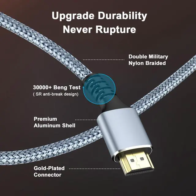 Alt view image 5 of 7 - 8K 10K 4K HDMI Cable 48Gbps 2-Pack 10FT/3M Certified Ultra High Speed HDMI Cable Braided Cord-4K@120Hz 8K@60Hz DTS:X HDCP 2.2 & 2.3 HDR 10 Compatible for  TV/PS5/HDTV/Blu-ray