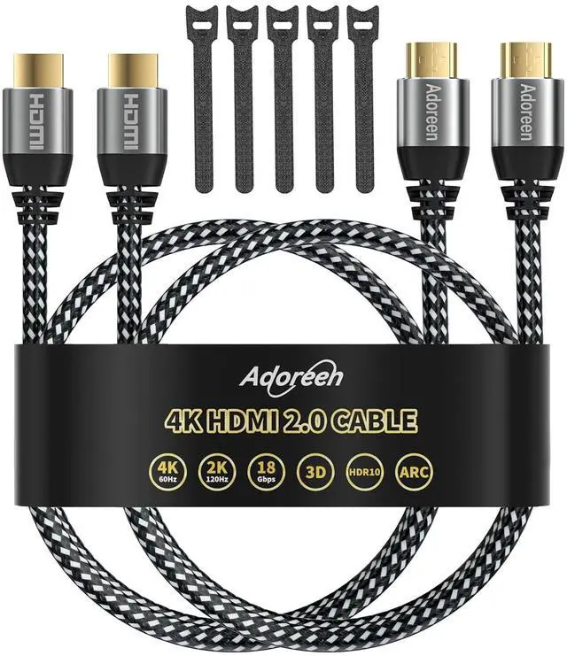 Main image of 4K HDMI Cable 4 Feet/2 Pack High Speed 18Gbps Braided HDMI 2.0 Cable Cord 4K@60Hz 2K 1080P ARC HDR HDCP 3D Sturdy&Flexible&Untangled&Supreme Texture Compatible Monitor UHD TV PC PS5 Xbox+5 Ties
