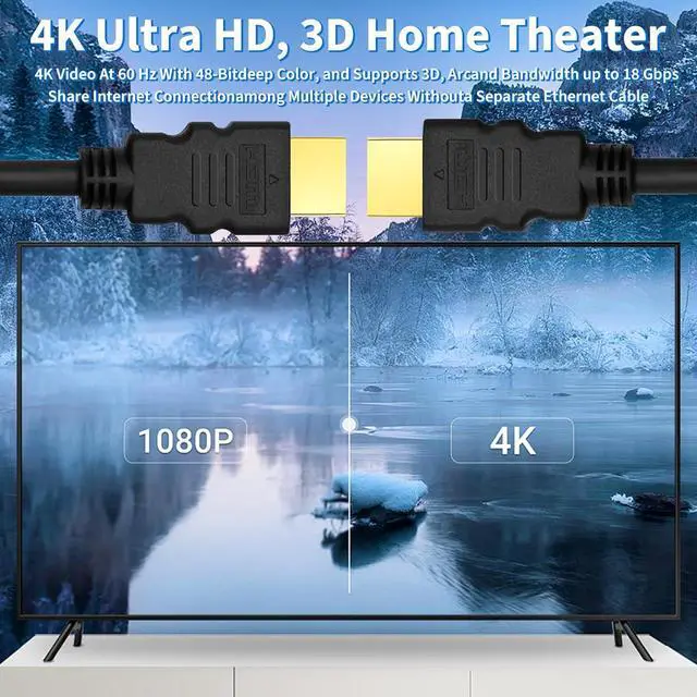 Alt view image 6 of 7 - 5-Pack 4K HDMI Cable 6 Foot - 18Gbps High Speed HDR 2160P 1080P Ethernet - @60Hz 2.0 HDMI Cord Black - Audio Return(ARC) Compatible UHD TV Blu-Ray Xbox PS3/4 PC  TV