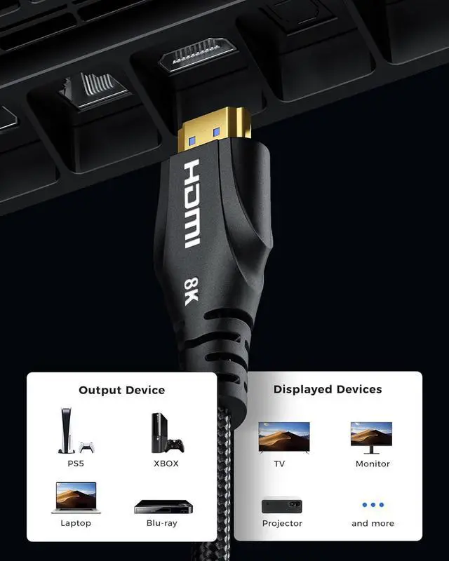 Alt view image 5 of 7 - HDMI Cable 15FT Long - Certified 8K Ultra High Speed HDMI Cable 48Gbps Braided HDMI Cord 8K 60hz 4K 120hz eARC HDCP 2.2&2.3 - Compatible for HDTV/PS5