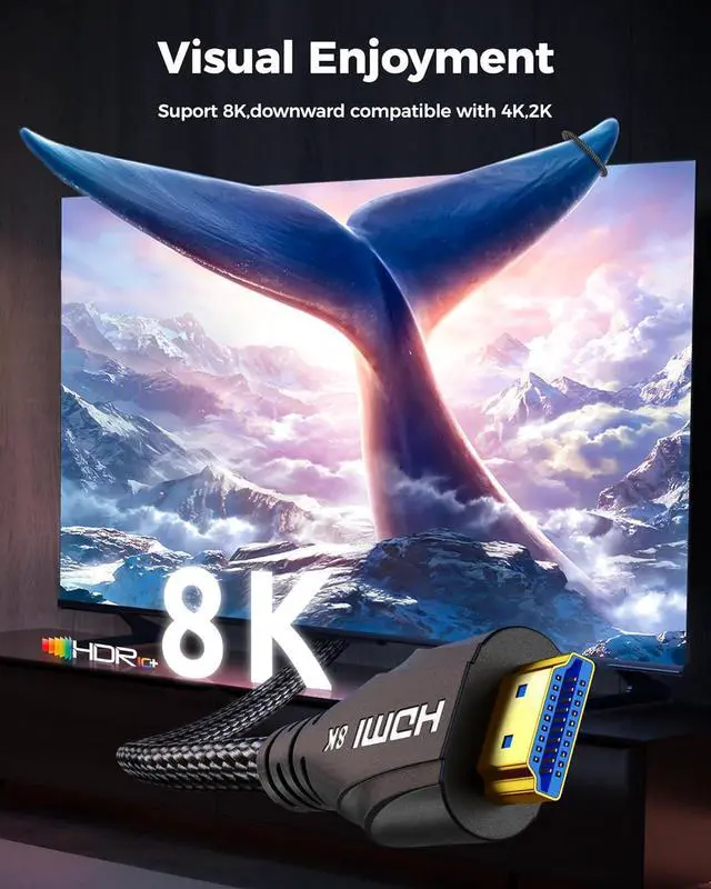 Alt view image 4 of 7 - HDMI Cable 15FT Long - Certified 8K Ultra High Speed HDMI Cable 48Gbps Braided HDMI Cord 8K 60hz 4K 120hz eARC HDCP 2.2&2.3 - Compatible for HDTV/PS5
