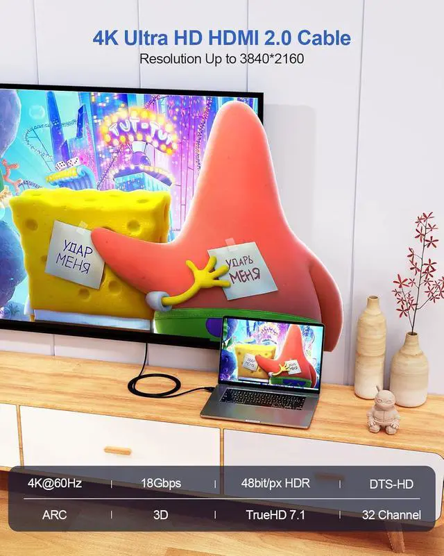 Alt view image 2 of 7 - 4K HDMI Cable 4FT High Speed HDMI 2.0 Cable 4 Foot Ultra HD HDMI to HDMI Cord 4K@60Hz 2K@144Hz 1080P@240Hz HDR 3D HDCP2.2 ARC for Monitor  TV PS4/PS5 Laptop HDTV Xbox Switch