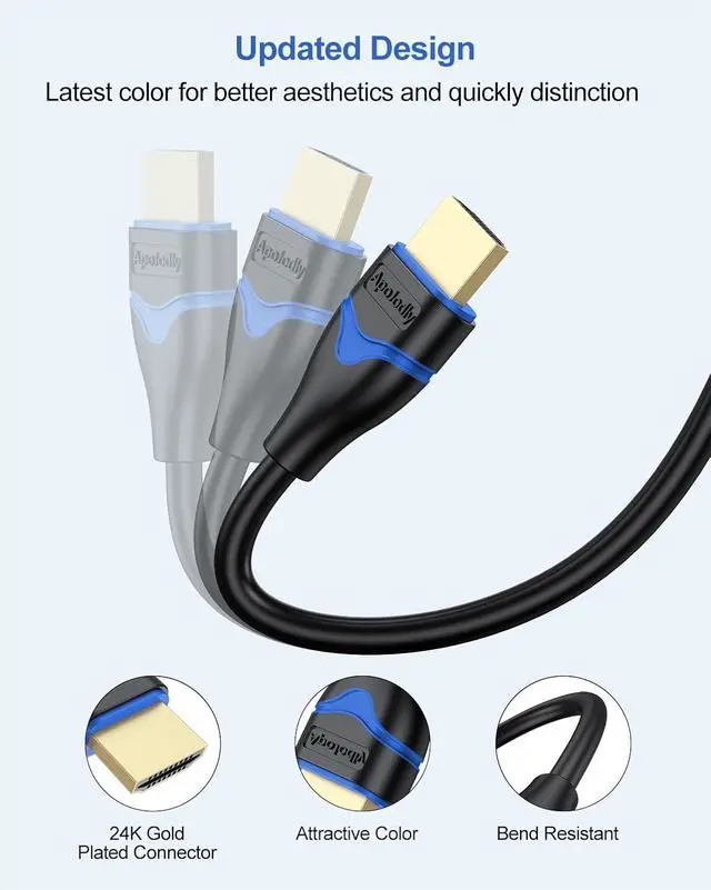 Alt view image 5 of 7 - 4K HDMI Cable 4FT High Speed HDMI 2.0 Cable 4 Foot Ultra HD HDMI to HDMI Cord 4K@60Hz 2K@144Hz 1080P@240Hz HDR 3D HDCP2.2 ARC for Monitor  TV PS4/PS5 Laptop HDTV Xbox Switch