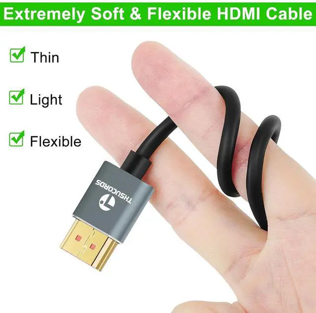 Alt view image 2 of 7 - Ultra Thin 8K 4K HDMI Cables 3.3FT 2 Pack Slim & Flexible Soft High Speed HDMI 2.1 Cord Support 4K@120Hz 8K@60Hz 48Gbps for  TV/HDTV/PS5/Blu-ray