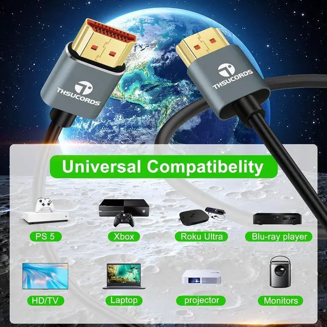 Alt view image 4 of 7 - Ultra Thin 8K 4K HDMI Cables 3.3FT 2 Pack Slim & Flexible Soft High Speed HDMI 2.1 Cord Support 4K@120Hz 8K@60Hz 48Gbps for  TV/HDTV/PS5/Blu-ray