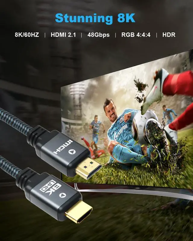 Alt view image 2 of 7 - 8K HDMI Cable 6.6ft (3 Pack) 48Gbps High Speed HDMI 2.1 Cable Durable Nylon Braided HDMI Cord 3 Pack Supports 8K 60Hz 4K 120Hz 144Hz 3D Dynamic HDR HDCP 2.2 eARC
