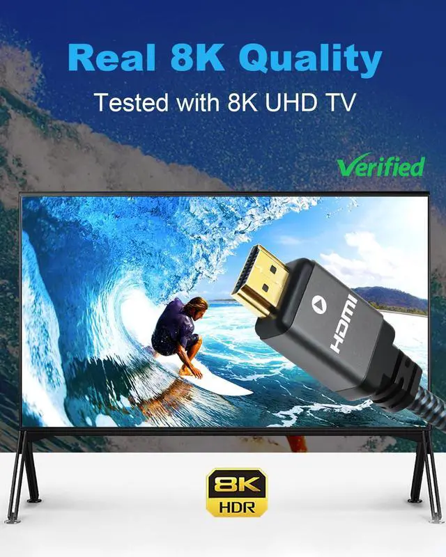 Alt view image 4 of 7 - 8K HDMI Cable 6.6ft (3 Pack) 48Gbps High Speed HDMI 2.1 Cable Durable Nylon Braided HDMI Cord 3 Pack Supports 8K 60Hz 4K 120Hz 144Hz 3D Dynamic HDR HDCP 2.2 eARC