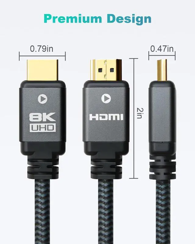 Alt view image 7 of 7 - 8K HDMI Cable 6.6ft (3 Pack) 48Gbps High Speed HDMI 2.1 Cable Durable Nylon Braided HDMI Cord 3 Pack Supports 8K 60Hz 4K 120Hz 144Hz 3D Dynamic HDR HDCP 2.2 eARC