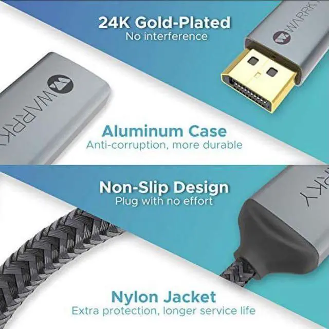 Alt view image 7 of 7 - WARRKY 4K DisplayPort to HDMI Cable [UHD Metal Case Nylon Cable] 6FT Unidirectional Display Port 1.2 Source to HDMI 1.4 Screen DP to HDMI Compatible for Computer NVIDIA AMD   Monitor