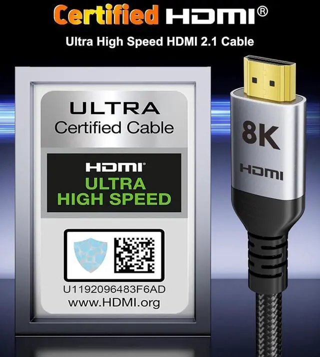 Alt view image 6 of 7 - 10K 8K HDMI 2.1 Cable 6.6 FT 48Gbps Certified Ultra High Speed HDMI? Cables Cord 8K@60Hz 4K@120Hz DTS:X HDCP 2.2&2.3 HDR 10 eARC 12Bit Compatible for Laptop/Monitor/PS5/Xbox/UHD TV/PC