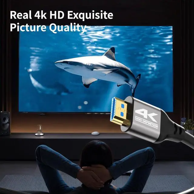 Alt view image 5 of 7 - 4k HDMI Cable 50 FT High Speed HDMI 2.0 Cord Support 4K@60Hz ARC HDR 3D Ethernet Compatible with TV Blu-Ray PS4/5 Projector Soundbar Sky PC Laptop