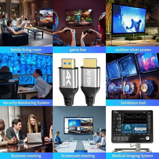 Alt view image 7 of 7 - 4k HDMI Cable 50 FT High Speed HDMI 2.0 Cord Support 4K@60Hz ARC HDR 3D Ethernet Compatible with TV Blu-Ray PS4/5 Projector Soundbar Sky PC Laptop