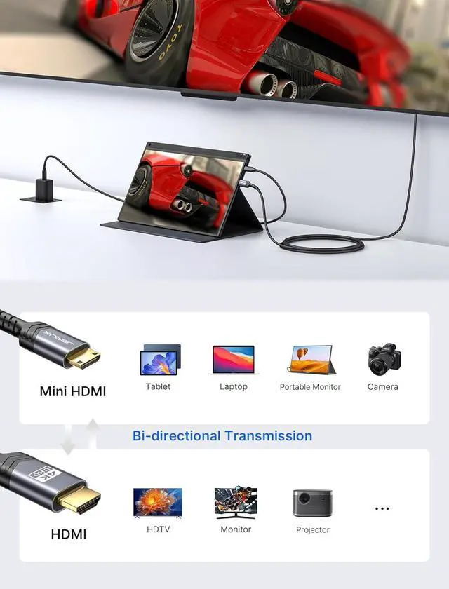 Alt view image 5 of 7 - Mini HDMI to HDMI Cable 6FT [Aluminum Shell Braided] High Speed 4K 60Hz HDMI 2.0 Cord Compatible with Camera Camcorder Tablet and Graphics/Video Card Laptop Raspberry Pi Zero W -Grey