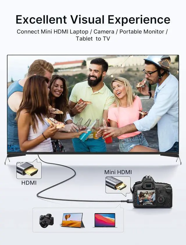 Alt view image 6 of 7 - Mini HDMI to HDMI Cable 6FT [Aluminum Shell Braided] High Speed 4K 60Hz HDMI 2.0 Cord Compatible with Camera Camcorder Tablet and Graphics/Video Card Laptop Raspberry Pi Zero W -Grey