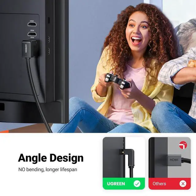 Alt view image 2 of 7 - UGREEN HDMI Cable Right Angle 4K 90 Degree HDMI Cord High Speed Down Angle HDMI 2.0 Cable, 4K@60Hz HD 3D 1080P ARC Compatible for Laptop Monitor Nintendo Switch Xbox PS5 PC TV 6.6FT