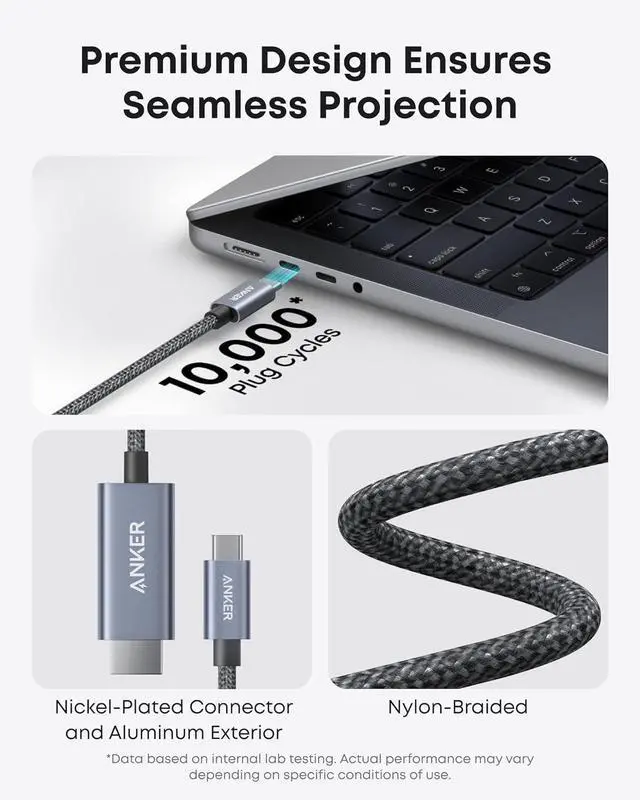 Alt view image 6 of 7 - HDMI Cable 4K@60Hz Ultra-Fast Nylon-Braided USB C to HDMI Cord with Advanced Shielding Thunderbolt 5/4/3 for MacBook iPad iPhone HD TV and More(3FT Black)