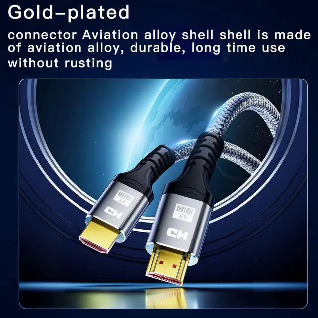 Alt view image 2 of 7 - 8K HDMI to HDMI Cable Certified Ultra High Speed HDMI Cable 4K@240Hz 8K@60Hz HDMI 2.1 5 Feet 48Gbps Aluminum Shell Nylon Braided