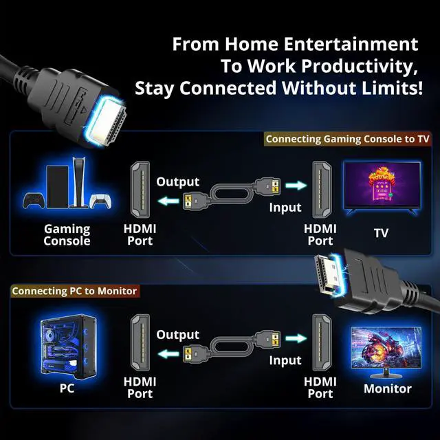 Alt view image 5 of 7 - HDMI Cable 5ft HDMI 1.4 with Ethernet 1920x1080 FHD 144Hz 100Hz 75Hz 60Hz High Speed HDCP Male-to-Male 1.5m Genuine Parts Made for Sceptre Monitor TV Gaming Console PC Laptop Projector