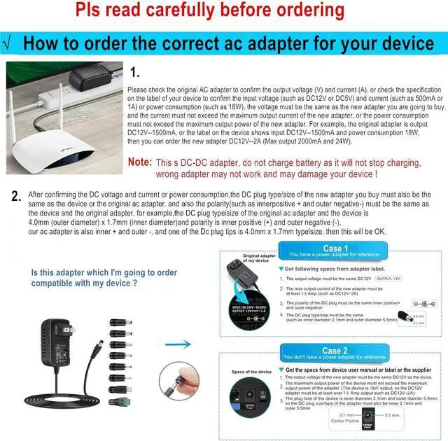 Alt view image 3 of 7 - Universal AC Adapter 12V 2A Power Supply Charger 24W AC110V to DC12V 2000mA 1500mA 1000mA 500mA Power Driver 8 DC Plug Tips 12 Volt Converter Inverter Transformer ac dc Adapter(DC12V~2A)