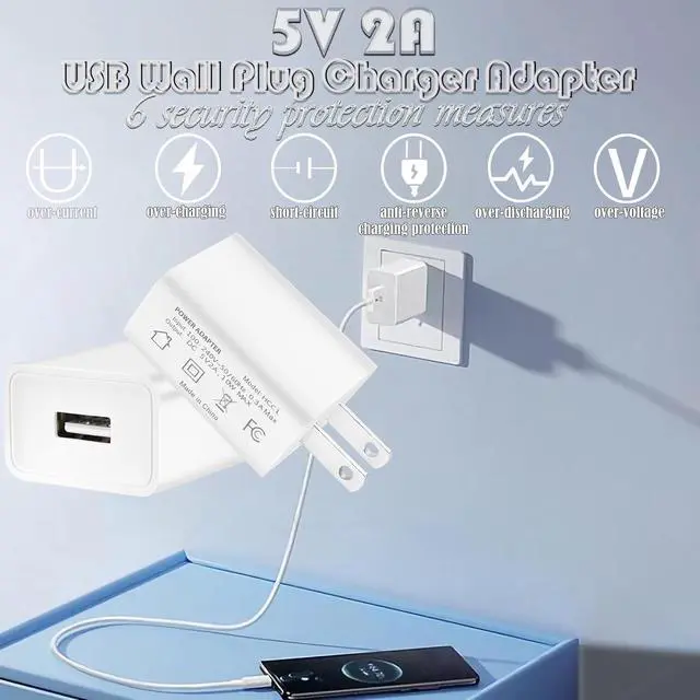 Alt view image 4 of 7 - USB Wall Plug Charger Adapter AC Power Connector 5V 2A Power Charging Block Adapter Converter for Cell Phone Computer Camera Bedside Lamp Fan LED Light String
