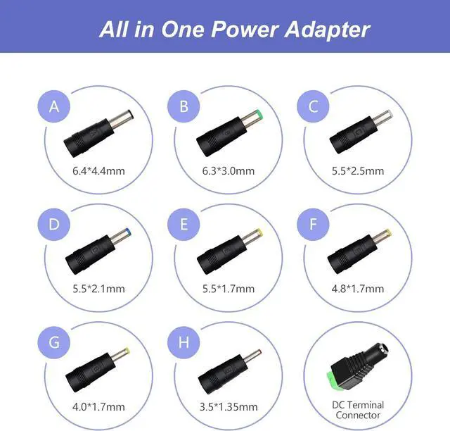 Alt view image 3 of 7 - 12V Power Supply 12V 2A 24W Universal AC to DC Power Supply Adapter with 5.5mm x 2.1mm Tip and 9 Interchangeable Jacks Plug for LED Strip Lights CCTV Cameras Routers Speakers and More 1 Pack