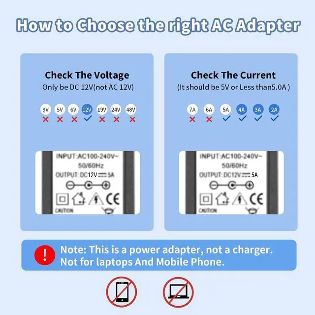 Alt view image 5 of 7 - 12V 5A Power Supply AC DC Adapter Converter 100-240V to 12 Volt 5 Amp Transformer 5.5x2.1mm Plug for LED Strip Light DVR NVR Security Cameras System CCTV Accessories