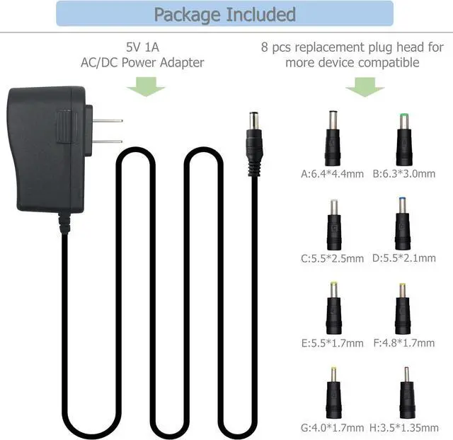 Alt view image 2 of 6 - Excelity AC-DC 5V 1A Wall Charger Power Adapter with Plug 5.5 x 2.5mm / 5.5 x 2.1mm