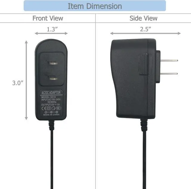Alt view image 6 of 6 - Excelity AC-DC 5V 1A Wall Charger Power Adapter with Plug 5.5 x 2.5mm / 5.5 x 2.1mm