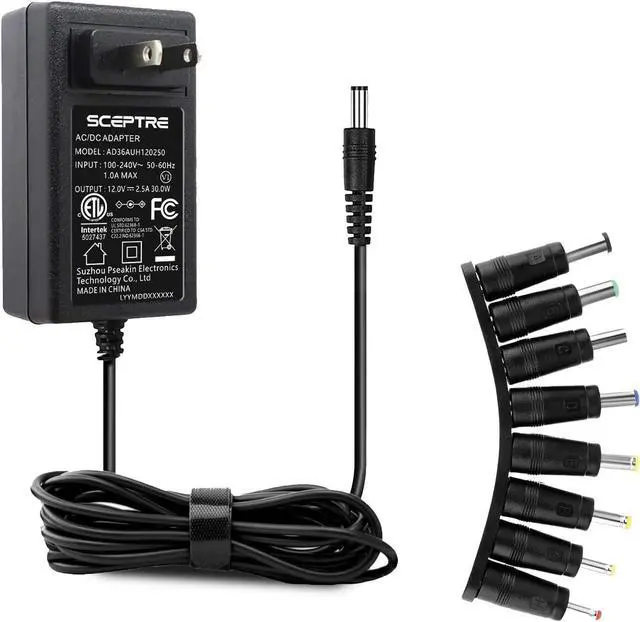Main image of Power Adapter 12V-2.5A 2A 1.5A 1.25A 1A AC/DC Power Cord 5.5x2.1mm with 8 Tips Made for Sceptre Monitor Echo Smart Speaker & Display Webcam Router Mini PC Projector CCTV Bluetooth Speaker