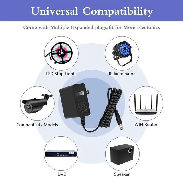 Alt view image 4 of 7 - 5V 1A Wall Charger Power Adapter with Plug 5.5 x 2.1mm 5W Universal AC/DC Adapter 100-240V AC to DC 5V Power Cord Converter with 9 Interchangeable Jacks Plug (1 Pack)